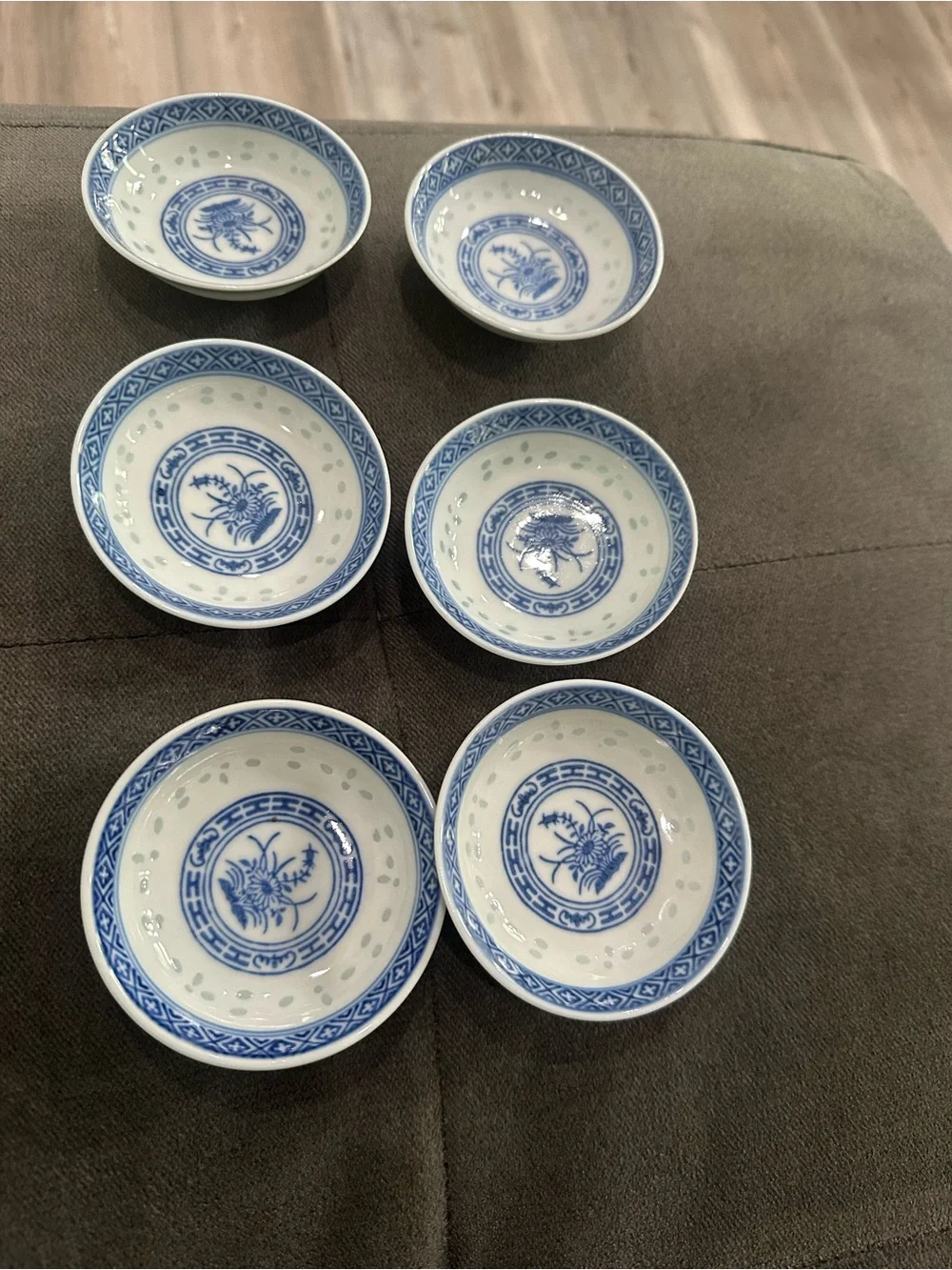 Vintage Set of 6 Blue & White Porcelain Sauce Dipping Bowls Made in China